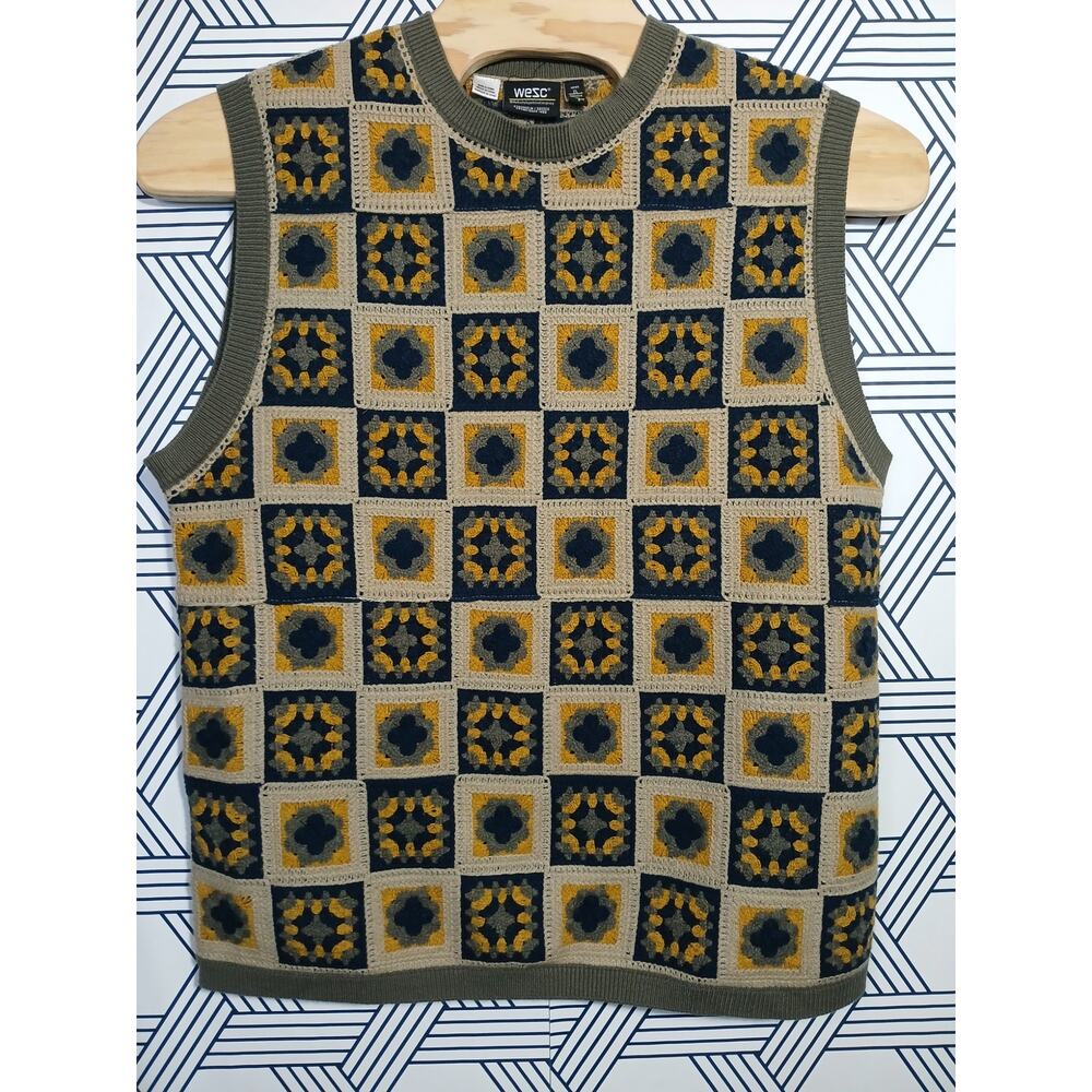 WESC Granny Square Crochet Lagen Look Indie Patchwork Grandpa Core Unisex